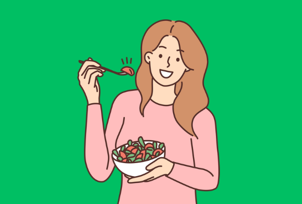 サラダを食べる女性のイラスト